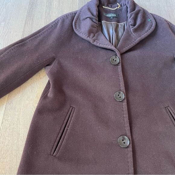 Ellen Tracy Mid Length Bordeaux Burgundy Wool Blend Pea Coat Women Jacket (Sz10) - Picture 11 of 12